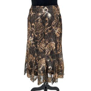 Frank Lyman Design Lace Overlay Midi Skirt Forest Fairy Floral Pattern S Vintage